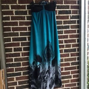 Ruby Rox peacock halter cocktail dress, Sz S